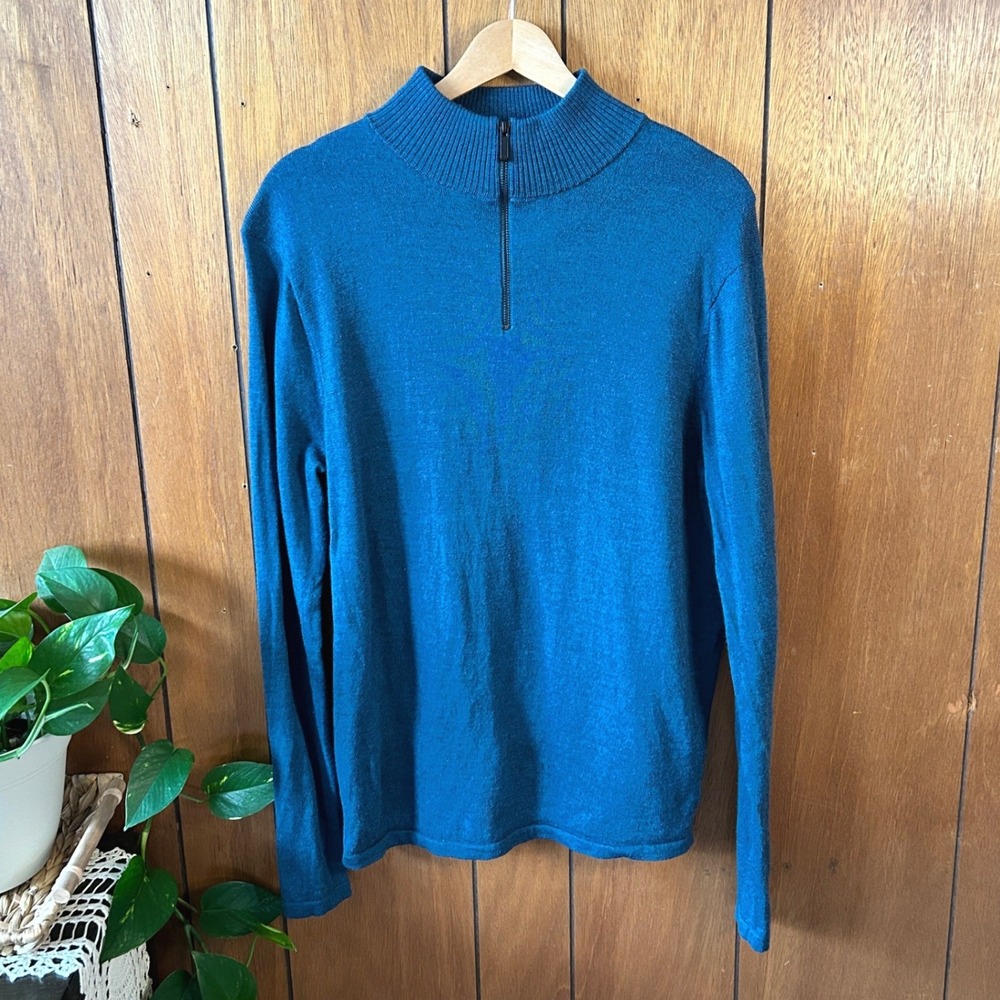 Artefact Mens Teal Blue 100% Merino Wool Quarter Zip Sweater Size Large Classic‎